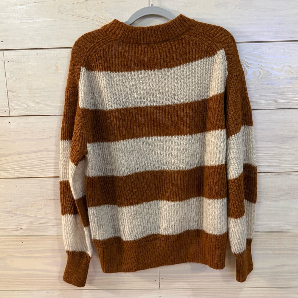 Everlane Oversized Alpaca Wool Sweater Size Small  Brown & Cream Rugby Stripes - Picture 3 of 7